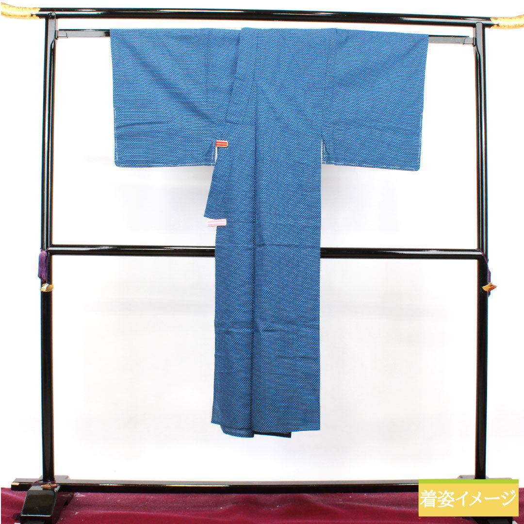 浴衣 木綿 身丈136.5cm 裄丈65.5cm Sランク 単衣 青系 縹色（はなだいろ） 男物 幾何学模様 1118004992317