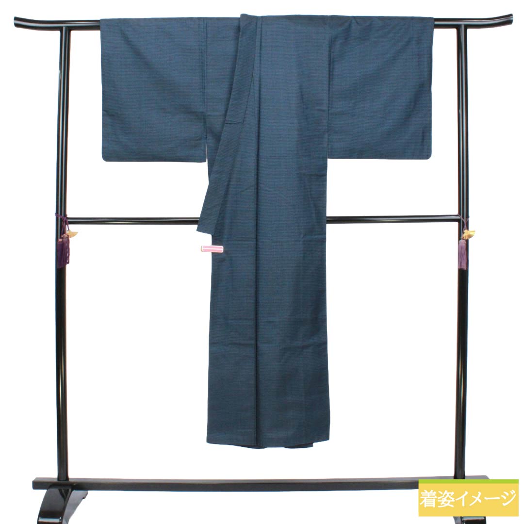 男物 正絹 Aランク 身丈140cm 裄丈68cm  大島紬 100亀甲 袷 紺系 1119002243418