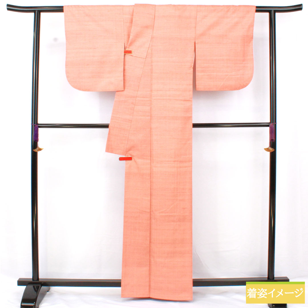 リサイクル着物】色無地 正絹 身丈163.5cm 裄丈65cm 洗朱色（あらい