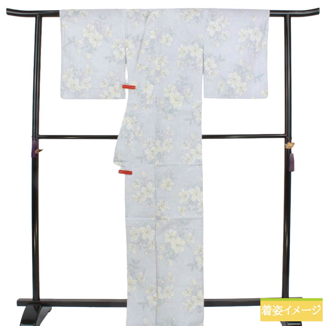 浴衣 木綿 Sランク 身丈166cm 裄丈66.5cm 魚肚白色（ぎょとはくいろ） 百合 単衣 グレー系 1118007272522