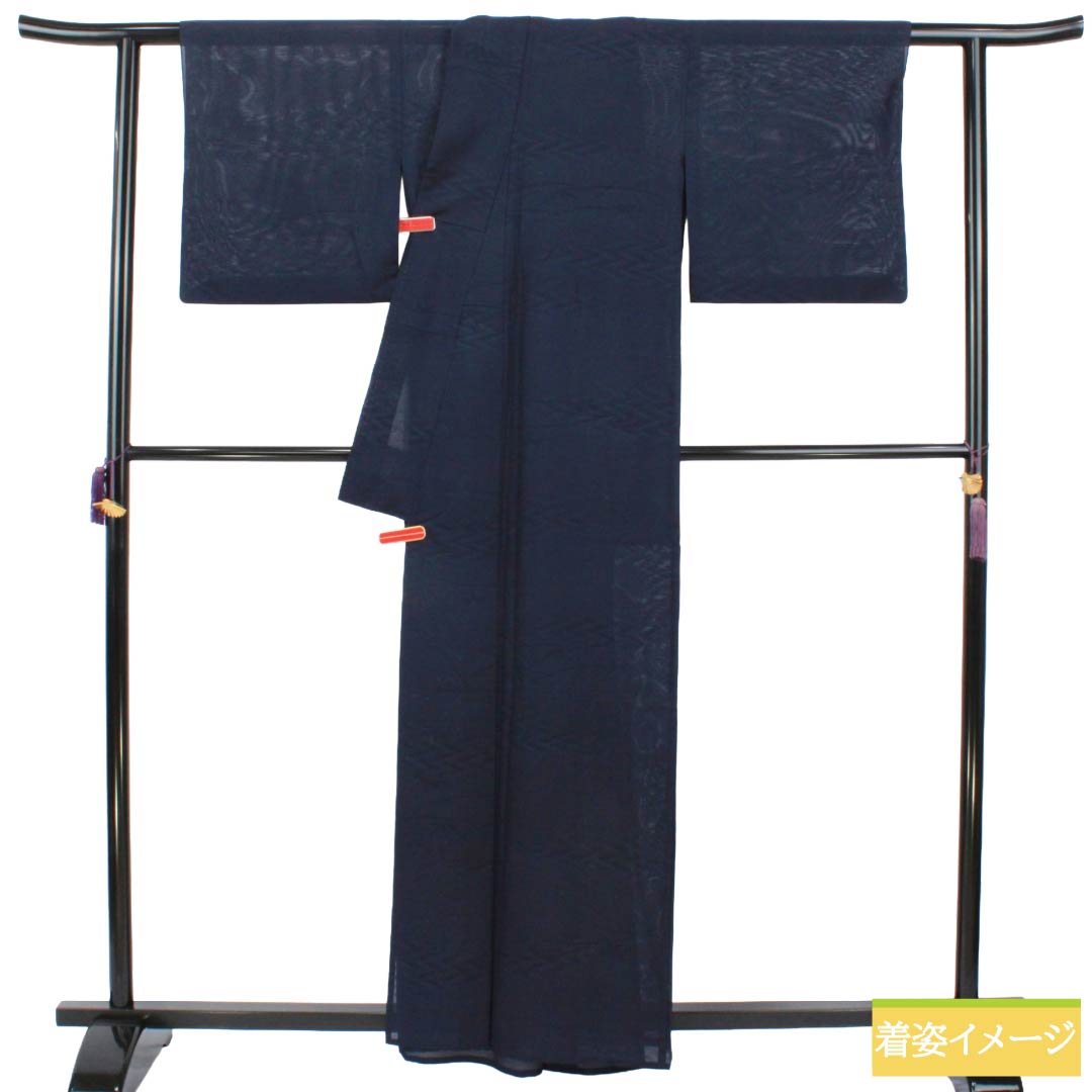 リサイクル着物】夏物 正絹 色無地 Aランク 身丈159cm 裄丈68cm 濃紺色