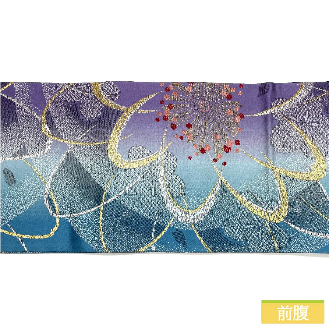 袋帯 正絹 花浅葱色（はなあさぎいろ） 桜 帯丈448cm Sランク 六通 フォーマル グラデーション系 1123011502399