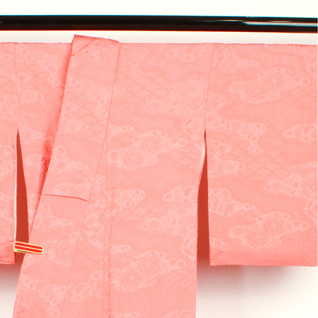 色無地 中紅色 辻ヶ花 剣片喰  身丈155.5cm 裄丈64.5cm 袷  正絹 Sランク 朱系 1114000492316