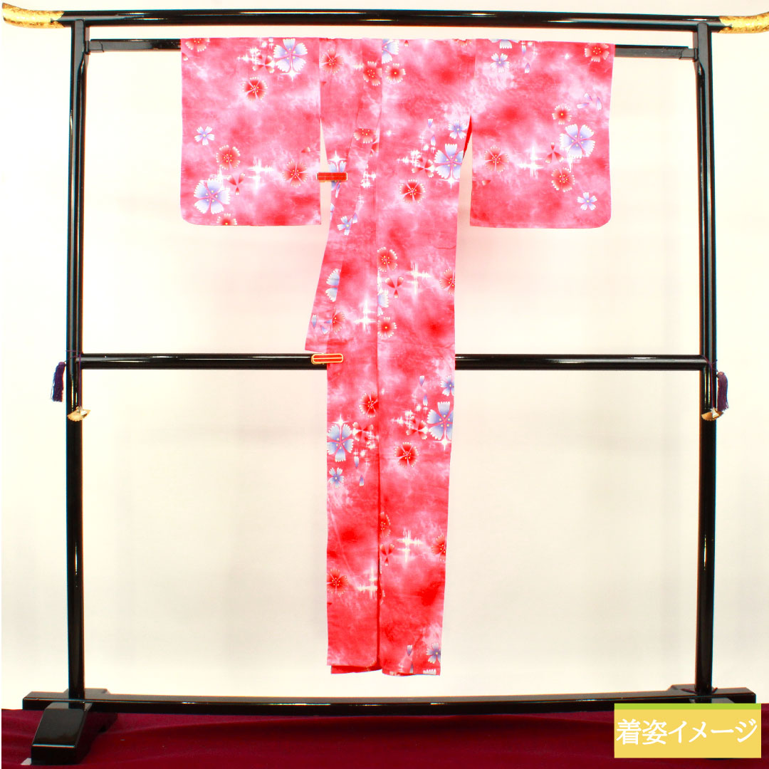 Yukata Cotton Length 148cm Sleeve length 63.5cm S rank Single layer Pink Umegasaneiro Cherry blossom 1118005082113