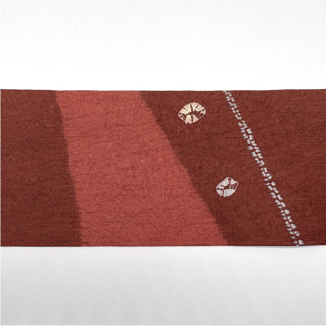 名古屋帯 栗梅色 長春色 絞り 帯丈376cm 正絹 Sランク ポイント柄 カジュアル 茶系 1124003802314  名古屋仕立て