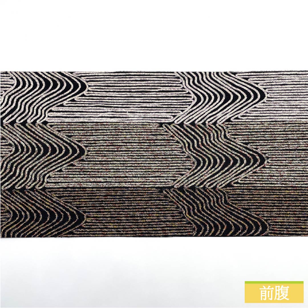 袋帯 正絹 黒色（くろいろ） 無月 刺繍 幾何学模様 帯丈434cm Sランク 全通 セミフォーマル 黒系 1123012152310