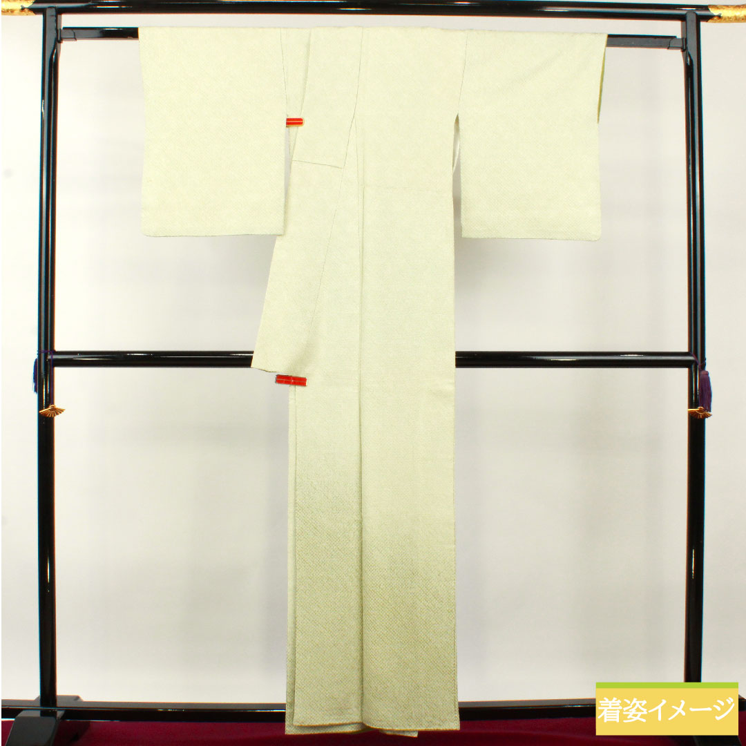 Komon, pure silk, length 159.5cm, sleeve length 63.5cm, lined, light yellow-green, all-dyed, A rank, green, 1115004373319