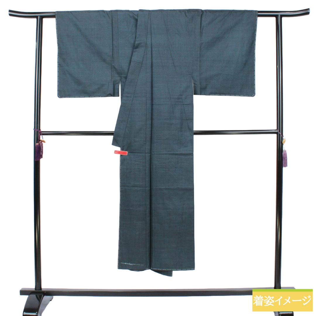 男物 正絹 Aランク 身丈142cm 裄丈67cm 大島紬 100亀甲 袷 紺系 1119002523418