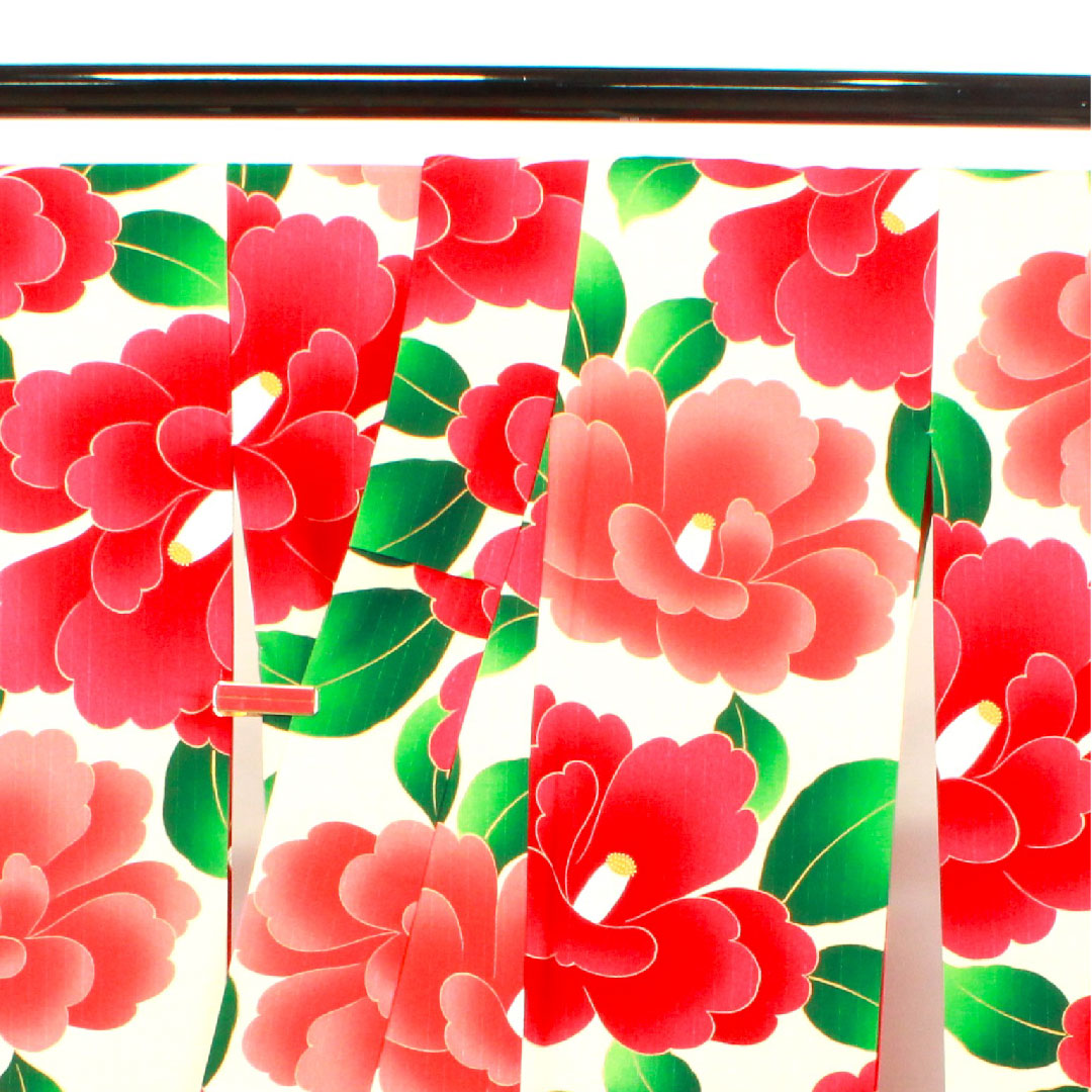 振袖 身丈170.5cm 裄丈67.5cm 袷  象牙色 洗える着物 椿  ポリ Sランク クリーム系 1113001272615