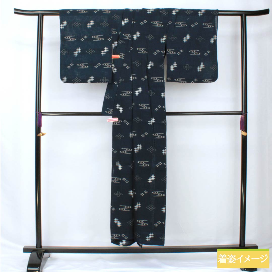 夏物 木綿 紬 身丈152cm 裄丈64cm 印度藍色（いんどあいいろ） 琉球絣 紗 Sランク 紺系 1132002072218
