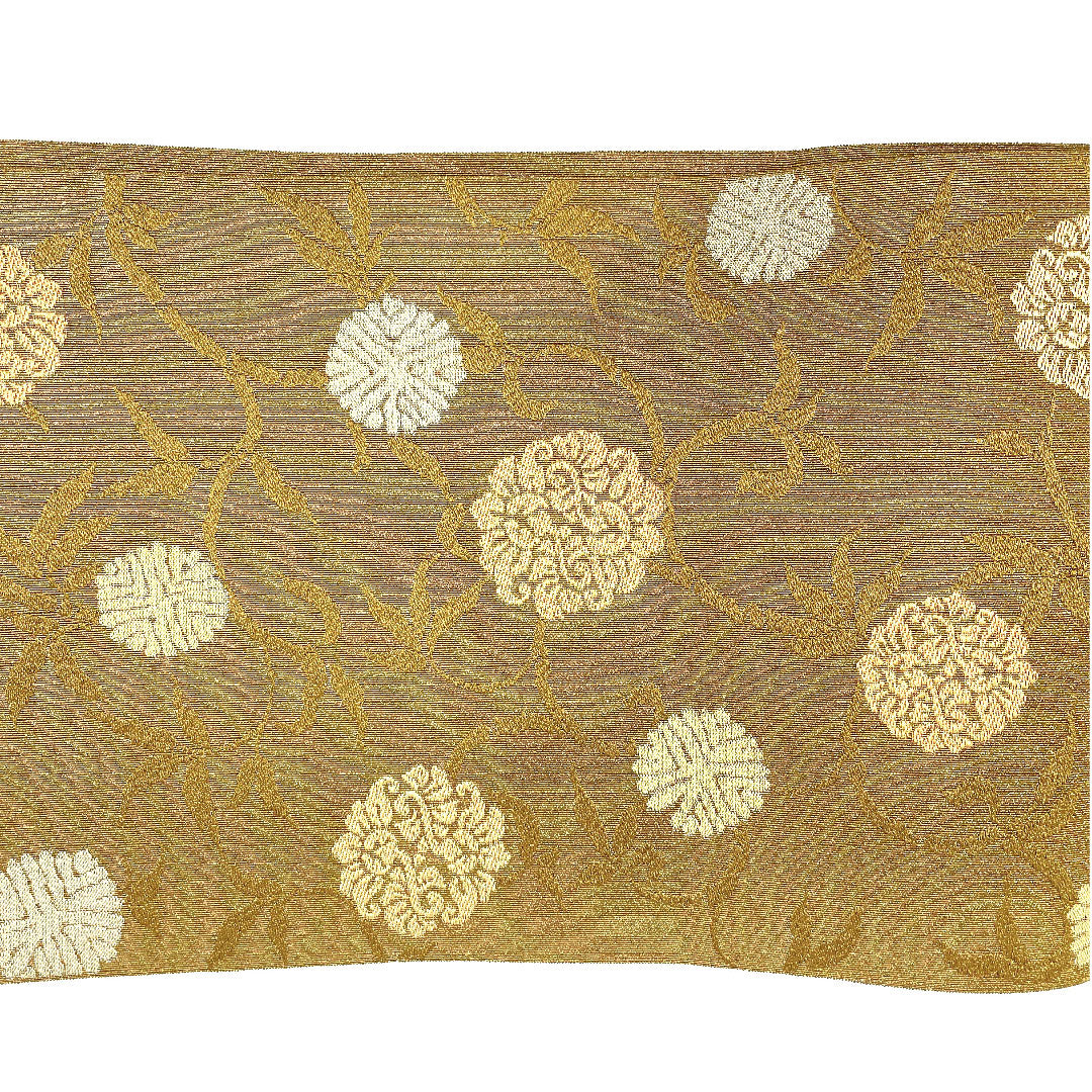 （未仕立）名古屋帯 松葉丸紋 帯丈368cm 正絹 NEWランク 六通 セミフォーマル 黄系 1124001281323