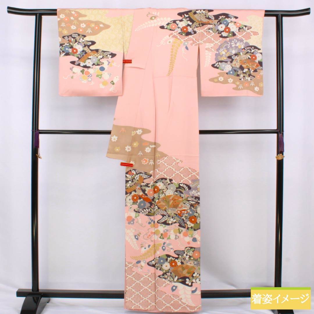 訪問着 正絹 Sランク 袷 身丈161.5cm 裄丈67.5cm 東雲色（しののめいろ） 京友禅 古典柄 吉祥文様 パールトーン加工 ピンク系 1112006732413