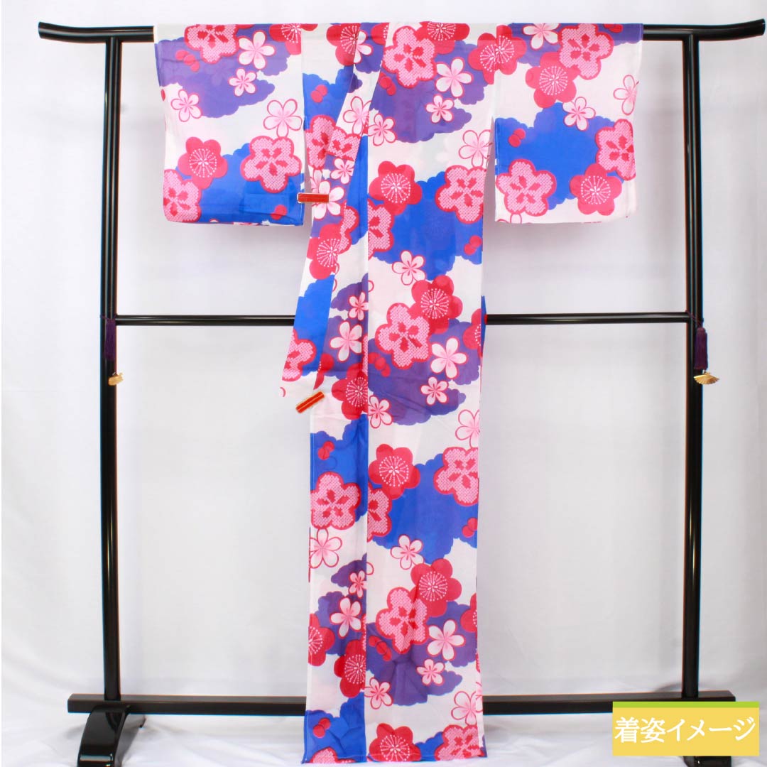 （新品未使用品） 浴衣 ポリエステル 身丈166cm 裄丈64cm NEWランク 単衣 白系 白色（しろいろ） 梅 雲どり 1118005681511
