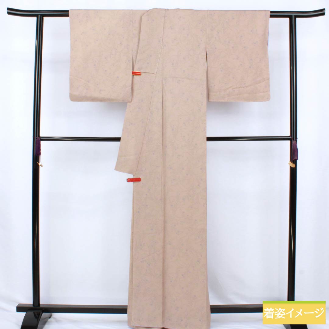 小紋 正絹 Sランク 身丈164cm 裄丈63cm 袷 惚色（ぼけいろ） 草花模様 しつけ糸付き   ベージュ系 1115007362425