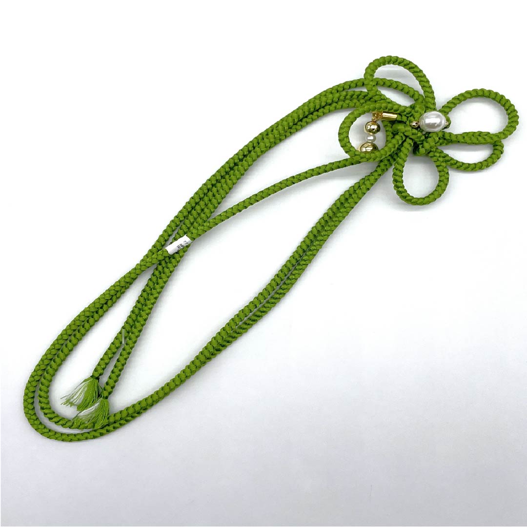 帯締め その他 柳緑色（りゅうりょくいろ） 浴衣用 花 パール 長さ約158cm 幅約0.5cm カジュアル Sランク 緑系 1135003492319