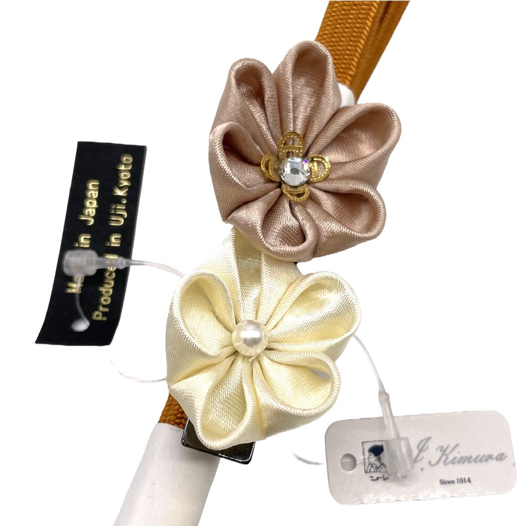 (新品)帯締め 正絹 NEWランク 三分紐 柿色（かきいろ） 帯留め付き つまみ細工 日本製 長さ約135cm 幅約0.8cm カジュアル 橙系 1135006471326