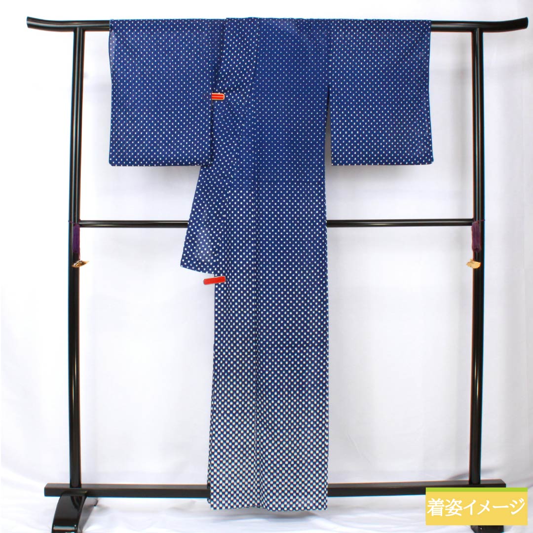 夏物 ポリエステル 訪問着 身丈161cm 裄丈65cm 抽象模様 洗える着物 絽 Aランク 紺系 1132002253418