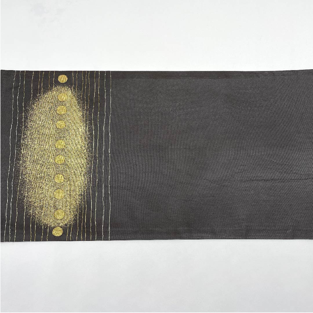 Fukuro Obi (black-gray obi) with abstract patterns, Kano Yuki, obi length 436cm, pure silk, S rank, point pattern, semi-formal, black, 1123008872310
