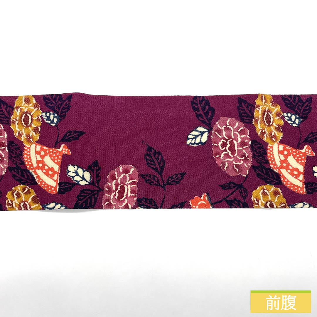 Nagoya Obi, Pure Silk, Grade A, Reddish-Purple, Kyoto Bingata, Fan-Shaped Floral Pattern, Length 368cm, Full Length, Casual, Purple, Product Number: 1124009283320, Nagoya Style