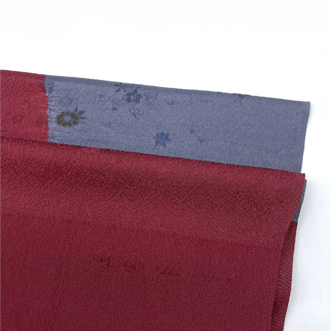 帯揚げ 正絹 Sランク セミフォーマル 臙脂色（えんじいろ） 丹後ちりめん 花 長さ約174cm 幅約29cm 赤系 1136003002912