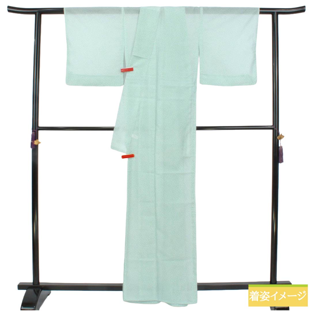 夏物 ポリエステル 小紋 Sランク 身丈164cm 裄丈65cm 薄水色（うすみずいろ） 洗える着物 水玉模様 絽 水色系 1132005932424
