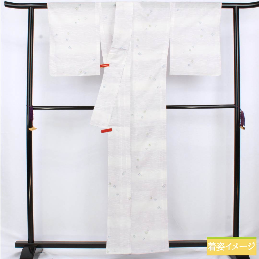 夏物 ポリエステル 小紋 身丈160cm 裄丈65cm 霞色（かすみいろ） 撫子 波 洗える着物 絽 Bランク グラデーション系 1132002454499