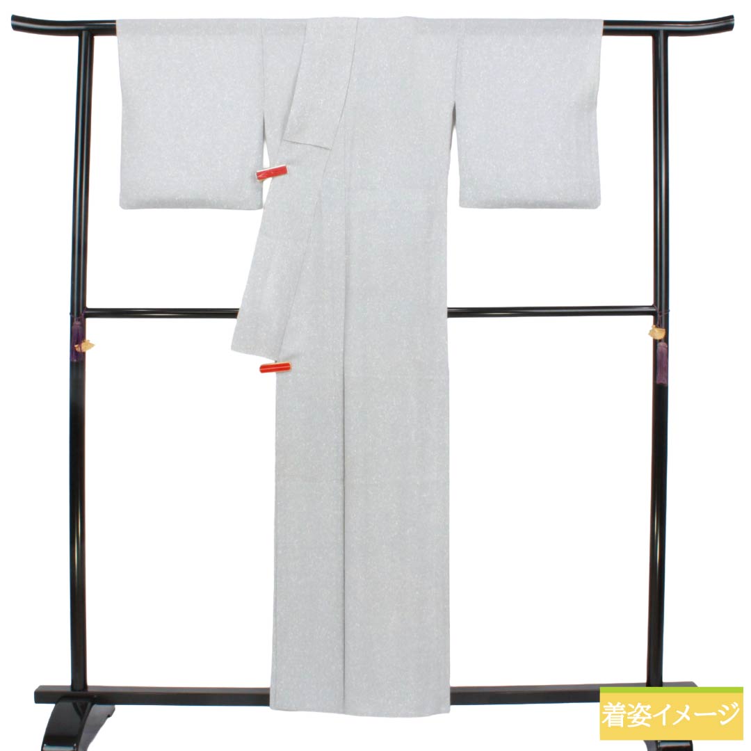 夏物 正絹 小紋 Aランク 身丈156cm 裄丈65.5cm 銀灰色（ぎんかいしょく） タタキ染 一つ紋 丸に上り藤 絽 グレー系 1132006423322