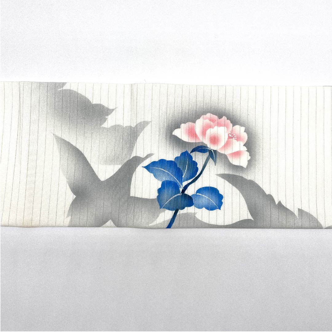 名古屋帯 白色 夏帯 絽 牡丹 染帯 帯丈373cm 正絹 Bランク ポイント柄 カジュアル 白系 1124004504311  名古屋仕立て
