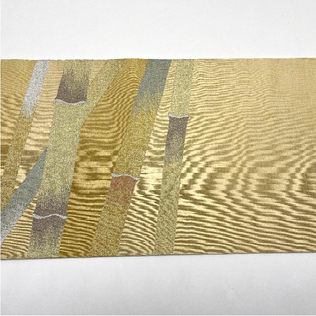 袋帯 金色 綴れ織 竹 作家物 帯丈453cm 正絹 Aランク 六通 フォーマル 金系 1123005583421