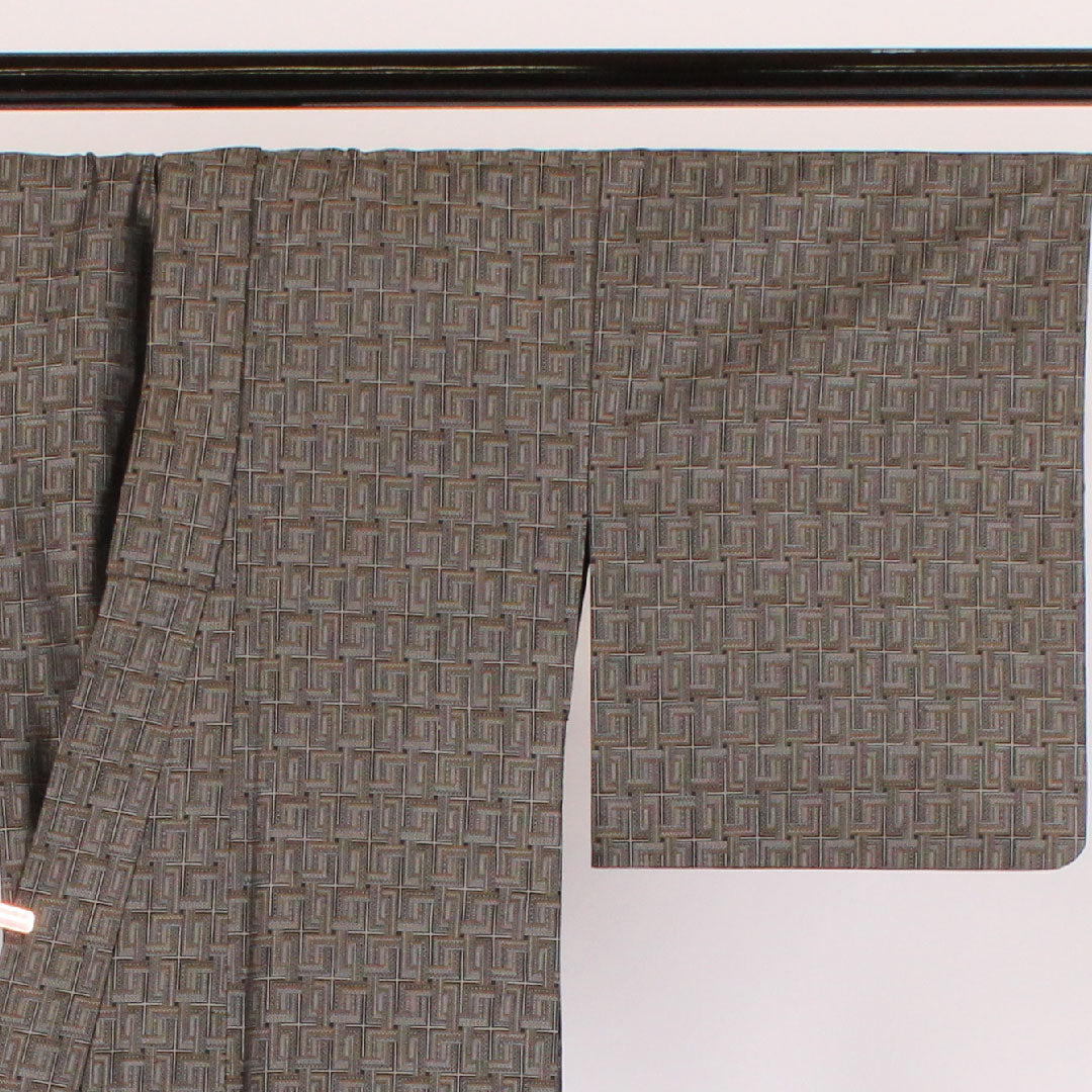 ウール 身丈154.4cm 裄丈63cm 格子柄 ウール Aランク 単衣 黒系 1116000383210