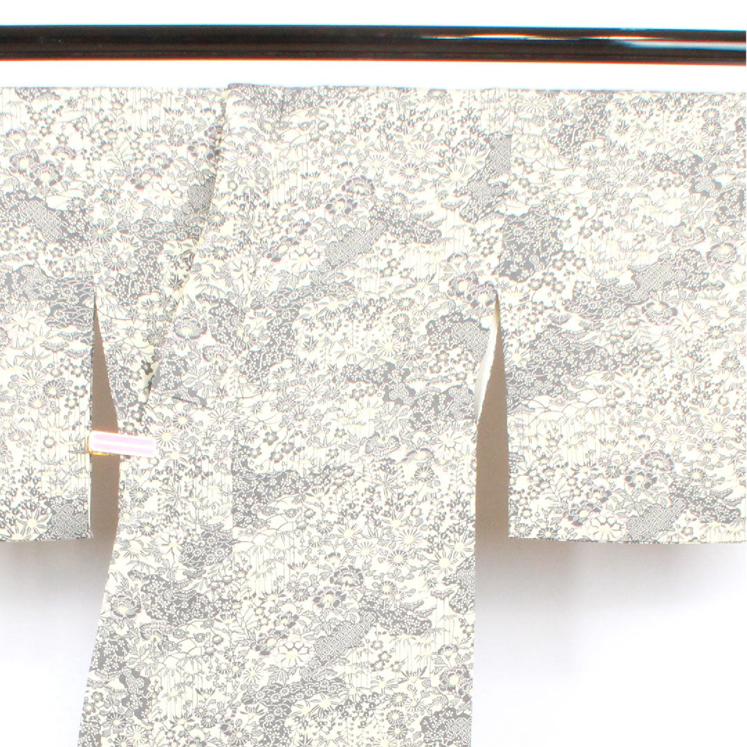 小紋 身丈164cm 裄丈64.5cm 袷 練色 型染 吉祥文様  正絹 Aランク クリーム系 1115002433415