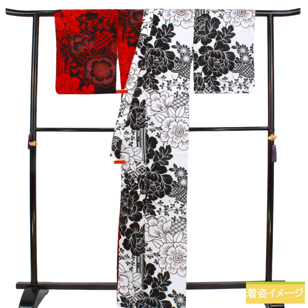 浴衣 木綿 Sランク 身丈165cm 裄丈68cm 草花模様 単衣 モノトーン 1118007182527