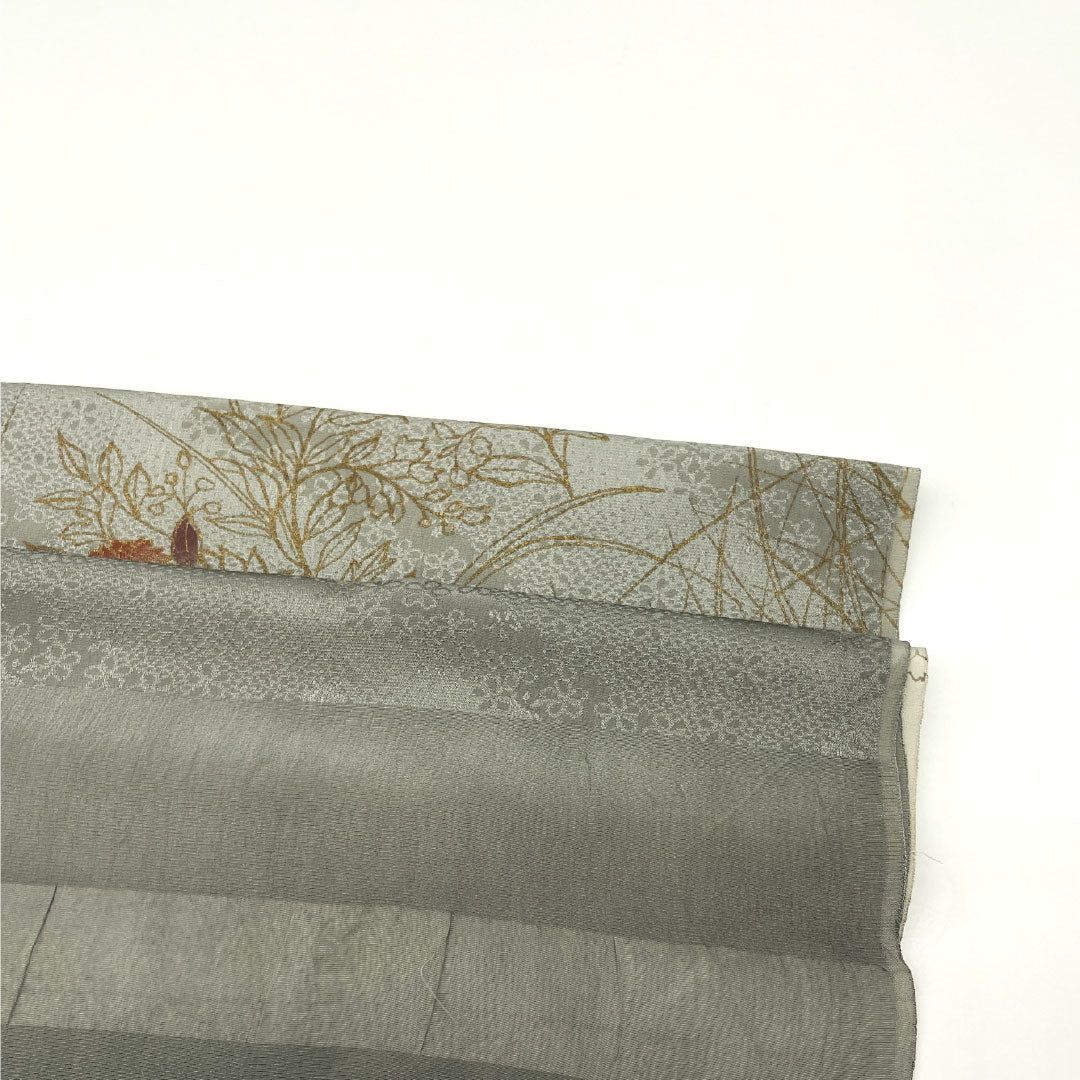 帯揚げ 正絹 Bランク カジュアル 灰色（はいいろ） 花柄 小桜  長さ約168cm 幅約29cm グレー系 1136001734922