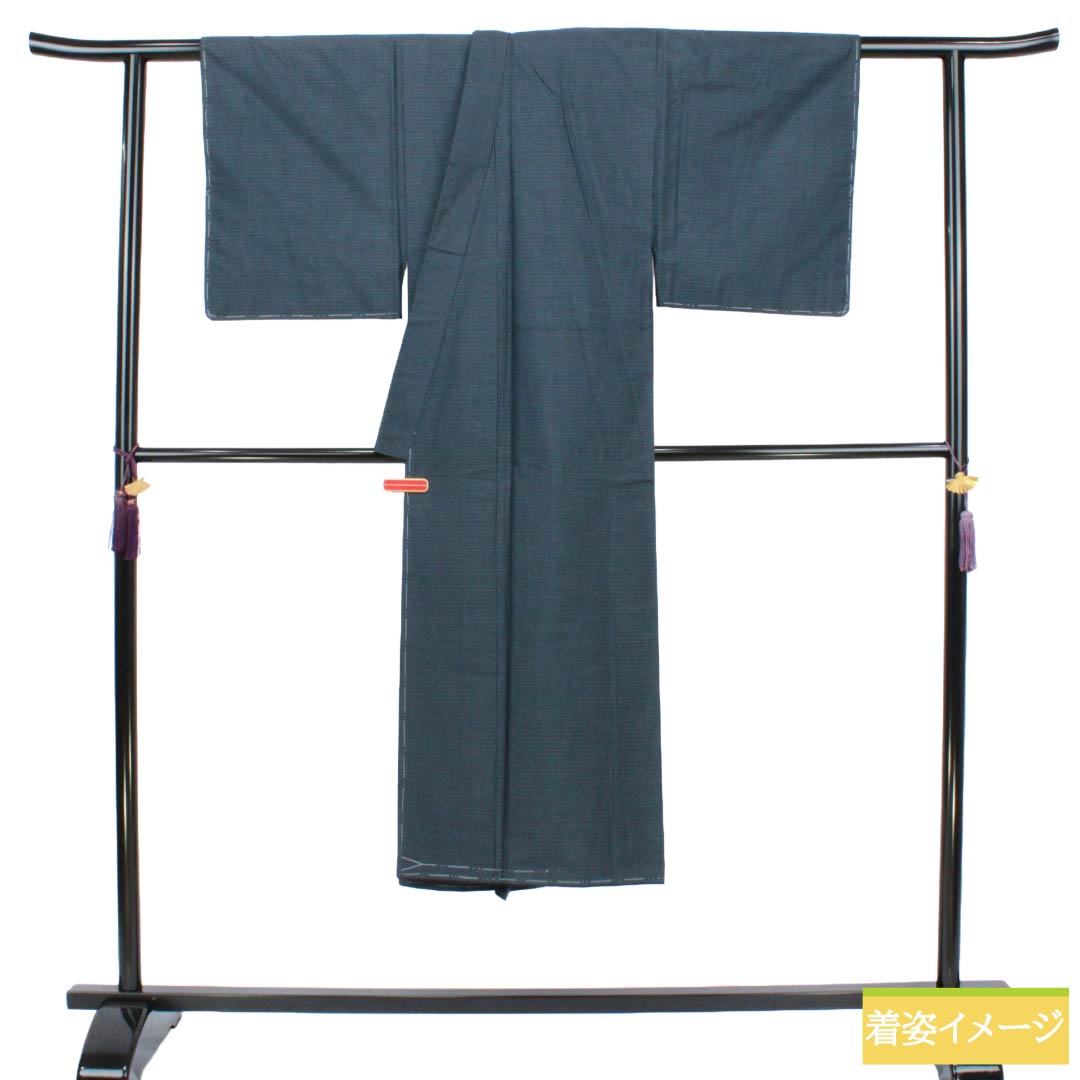 男物 正絹 Sランク 身丈136cm 裄丈65cm  横双 しつけ糸付き 袷 紺系 1119002232318