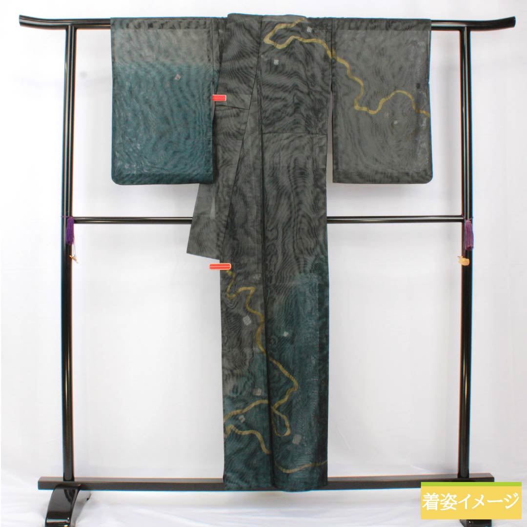 夏物 正絹 訪問着 身丈154.5cm 裄丈65cm 京友禅 抽象柄 紗袷 Sランク グラデーション系 1132001972299