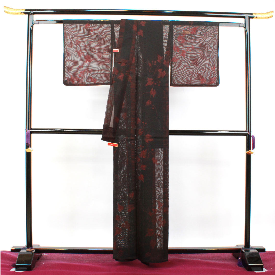 夏物 正絹 色無地 身丈160.5cm 裄丈65cm  蔦 紗 Sランク 赤系 1132001142412