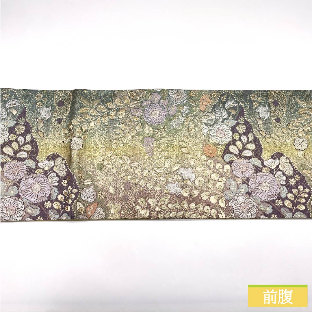 Formal, S-Rank Silk Obi with Tsujigahana Pattern, Puffed Weave, Cloud Pattern, and Aoi Pattern, Length 444cm, Six-Ply, Gradient Color, Product Number: 1123015252399