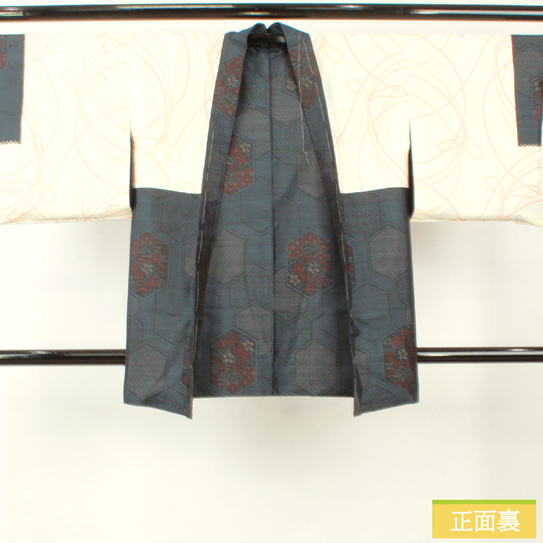 羽織 正絹 身丈87cm 裄丈65.5cm 大島紬 緯総絣 亀甲模様 しつけ糸付き Sランク 袷 紺系 1117001182918