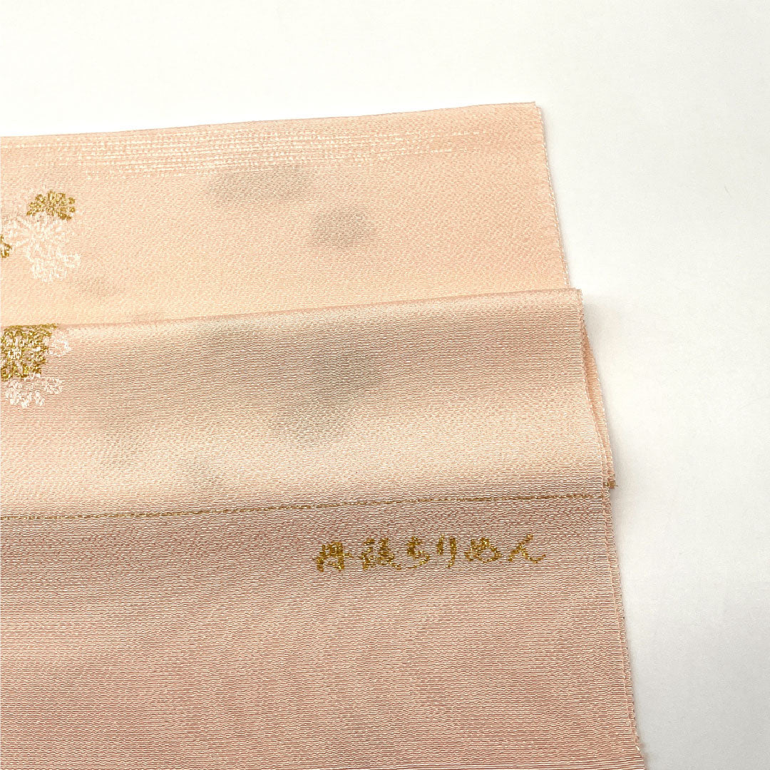 (Like New) Semi-Formal Silk Obiage (Otomeiro) Tango Chirimen (Crepe) with Floral Embroidery, Approximately 176cm Long, 29cm Wide, Pink, Product Number: 1136001301913