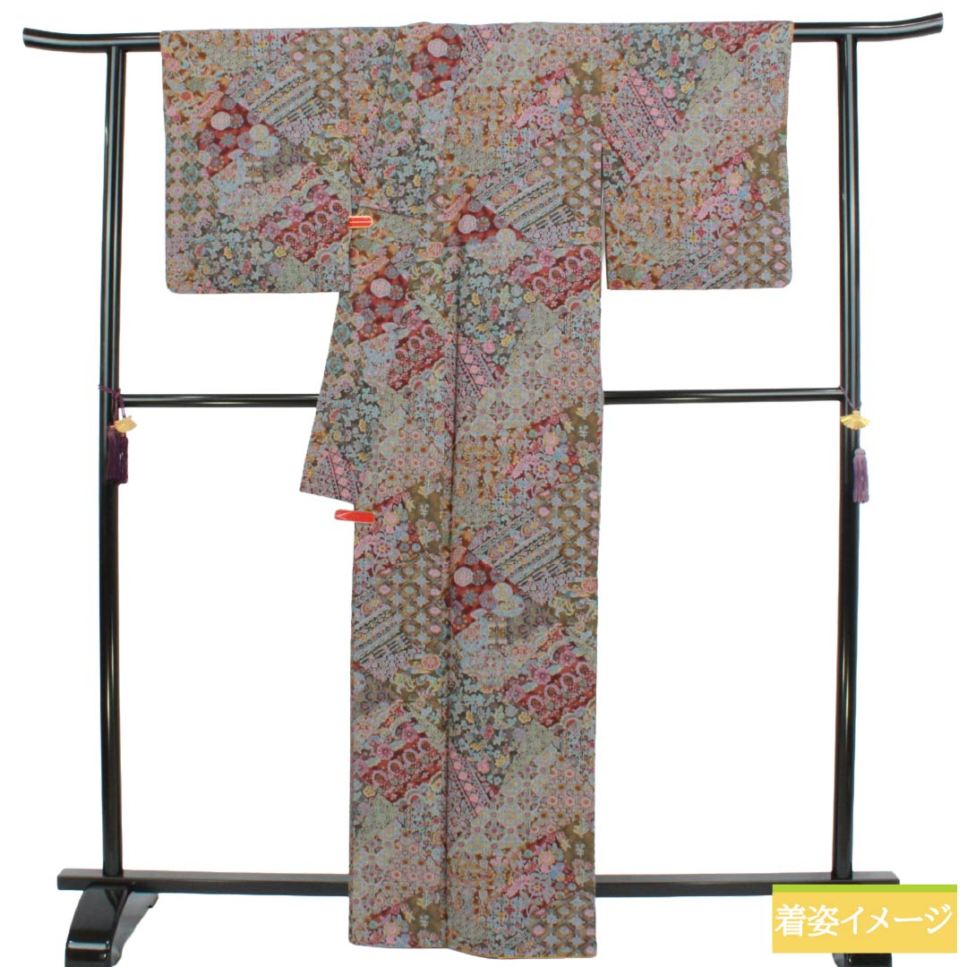 小紋 正絹 Sランク 身丈164.5cm 裄丈67.5cm 袷 型染 正倉院文様 更紗模様 新はじく加工 グラデーション系 1115008332499