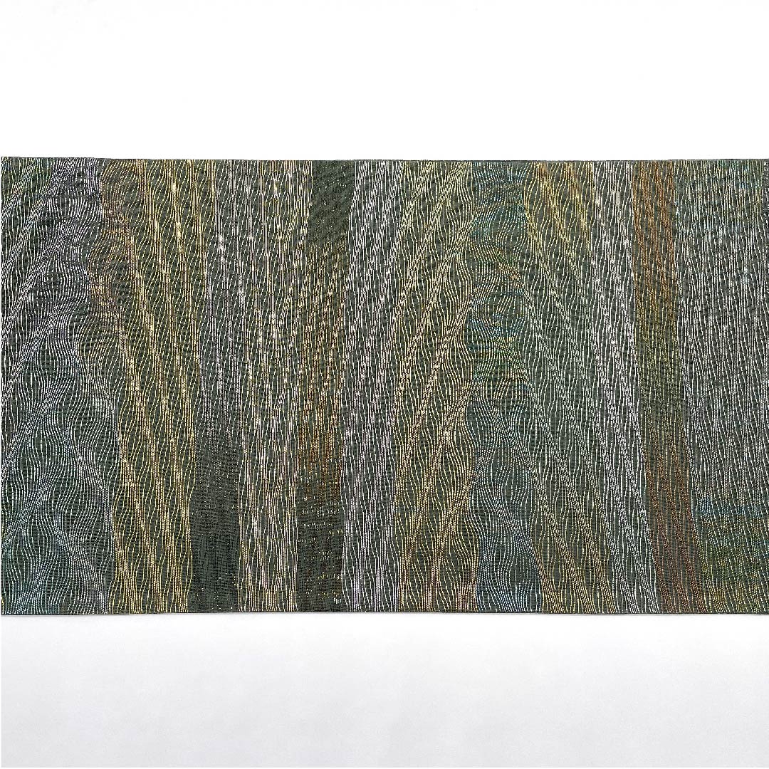 袋帯 湊煤竹色（みなとすすたけいろ） 夏帯 横段 抽象模様 帯丈428cm 正絹 Sランク 六通 セミフォーマル 緑系 1123007262319