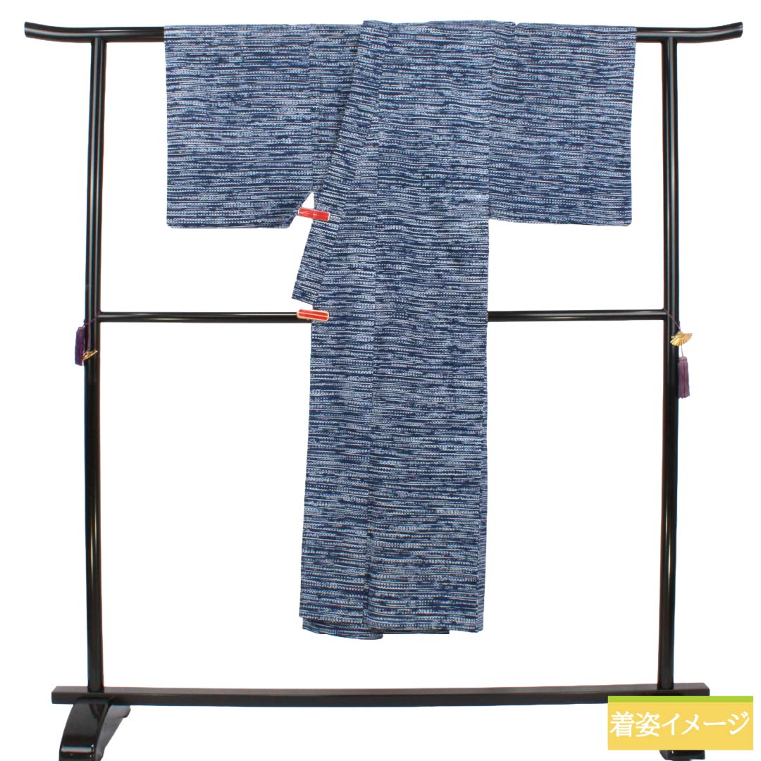 メンズ浴衣 木綿 Sランク 身丈139.5cm 裄丈66.5cm 抽象模様 単衣 紺系 1138000682318