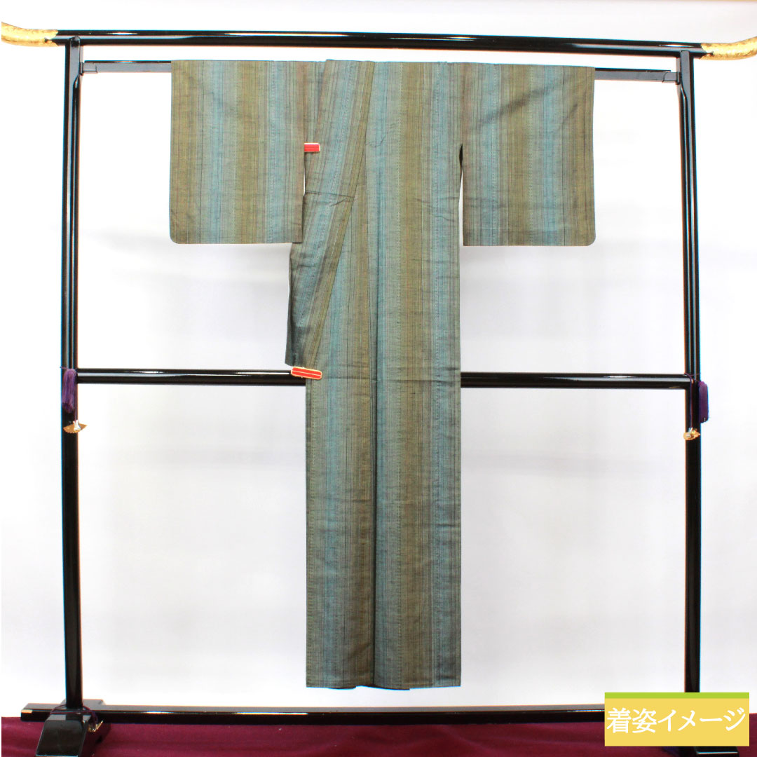 紬 正絹 身丈147.5cm 裄丈62.5cm  百済献上紬 幾何学模様 Sランク 単衣 グラデーション系 1116003132199