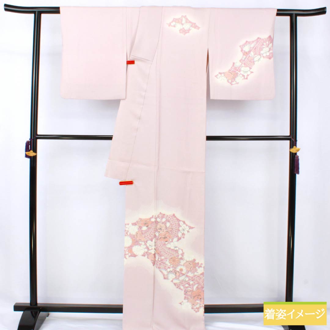 Visiting Kimono, Pure Silk, Grade A, Lined, Length 170.5cm, Sleeve Length 66cm, Cherry Blossom Color (Sakurairo), Tsujigahana Pattern, Pink, Product Number: 1112007163613