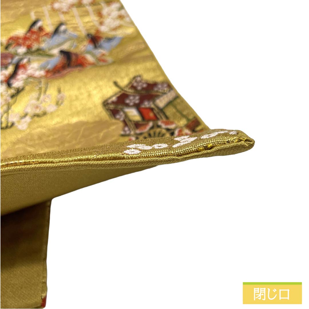 半幅帯 ポリエステル Sランク 金色（きんいろ） 平安絵巻 古典柄 人物 帯丈381cm 金系 1125003232321