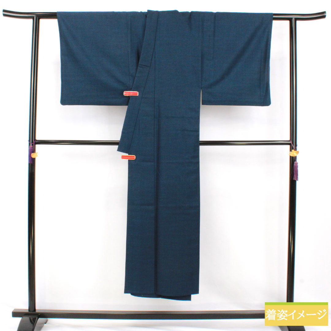 男物 ウール Sランク 身丈144cm 裄丈69cm 亀甲模様 単衣 紺系 1119001742418