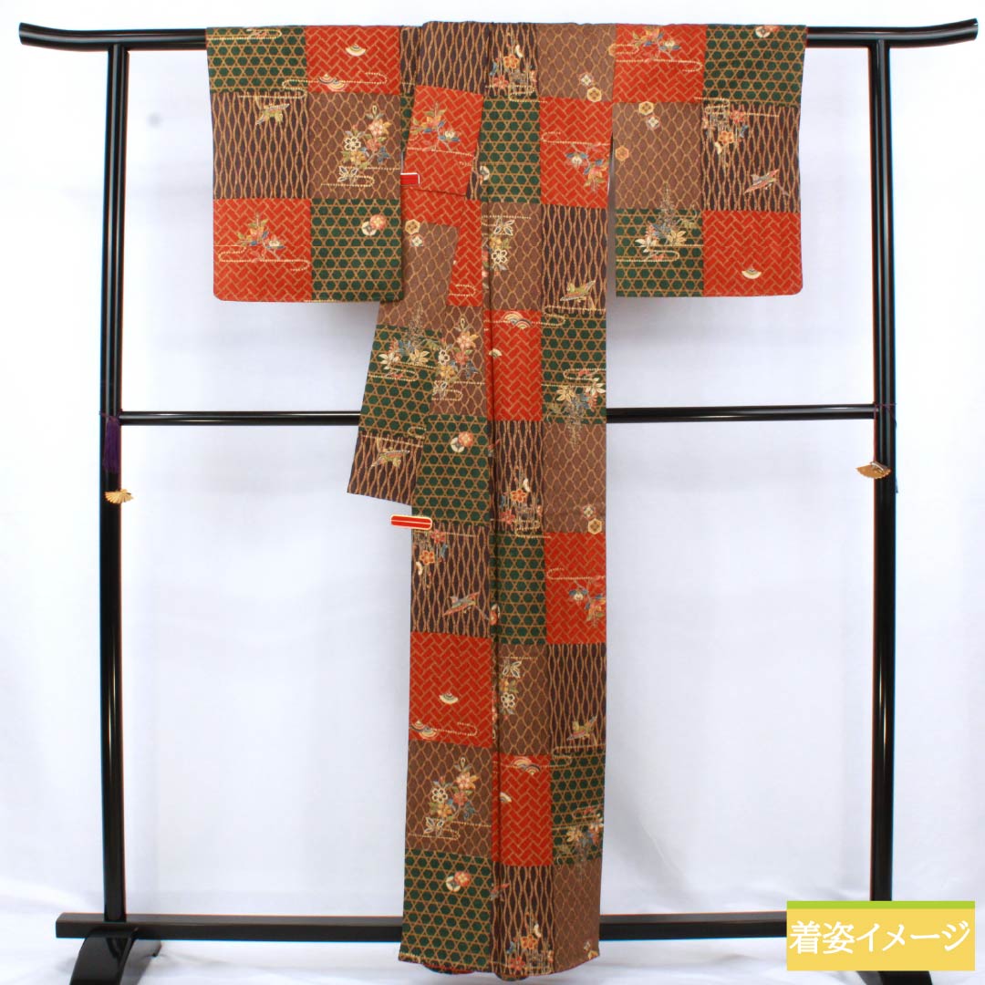小紋 正絹 Sランク 身丈160cm 裄丈63cm 袷 京友禅 市松 古典柄 作家物 グラデーション系 1115006802499