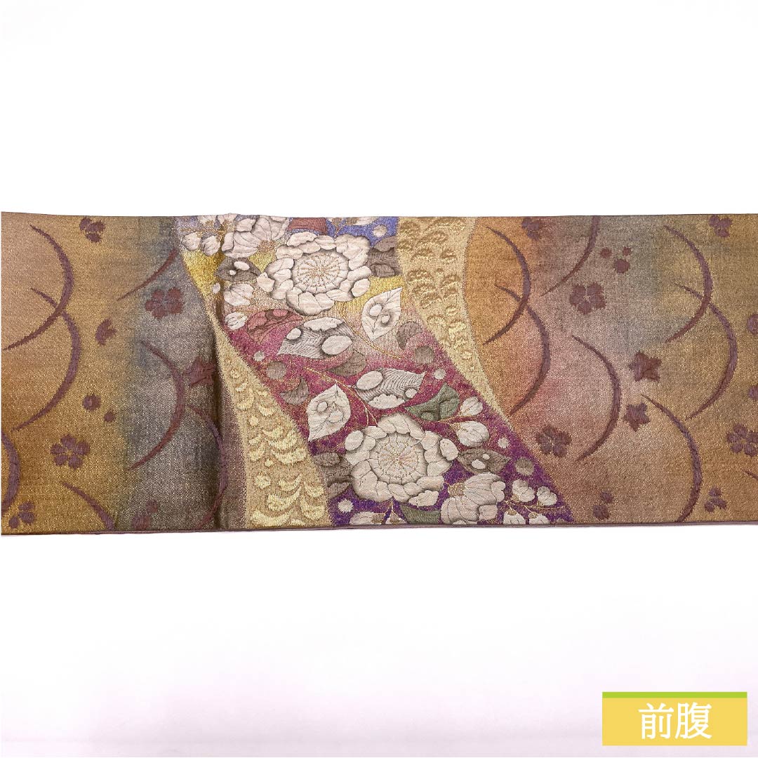 袋帯 正絹 辻ヶ花 ふくれ織 唐花 露芝 帯丈450cm Sランク 六通 フォーマル グラデーション系 1123014382499