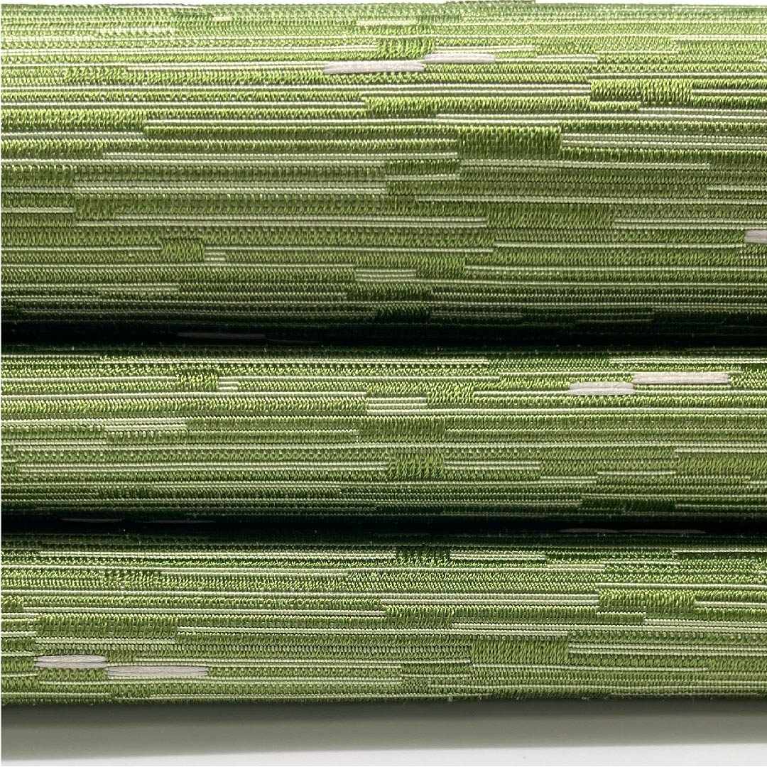 半幅帯 ポリエステル 帯丈350cm 仏手柑色（ぶしゅかんいろ） 縞 幾何学模様 緑系 Sランク 1125001322319