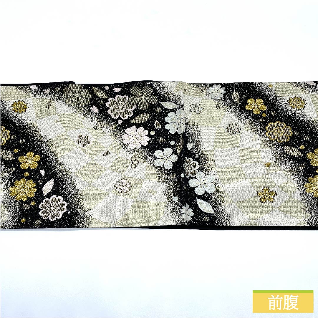 袋帯 正絹 胡粉色（ごふんいろ） 桜 梅 変わり市松 帯丈436cm Sランク 六通 フォーマル 白系 1123011492311
